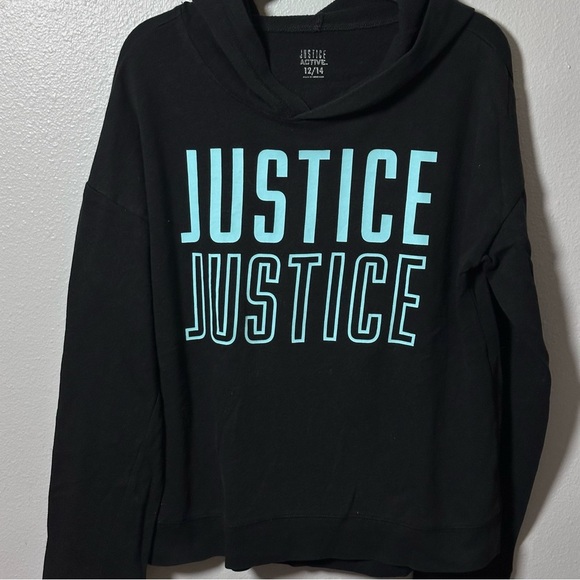 Justice Active Girls Black Hoodie Long Sleeve Logo Shirt Size 12/14 - Picture 2 of 6